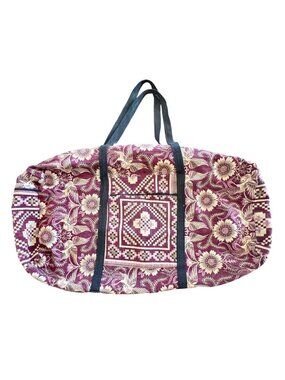 Bohemian Woven Weekender Duffle Bird Floral Design 3 Outside Pockets 26 x 20